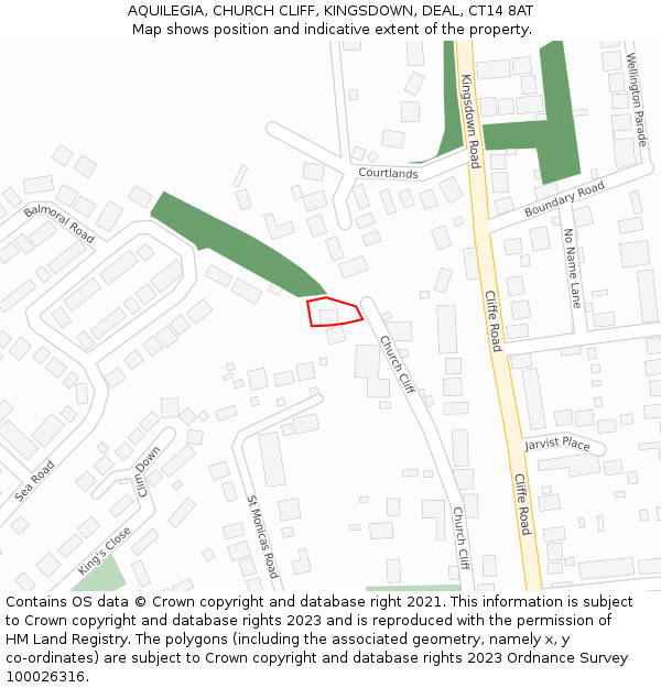 AQUILEGIA, CHURCH CLIFF, KINGSDOWN, DEAL, CT14 8AT: Location map and indicative extent of plot