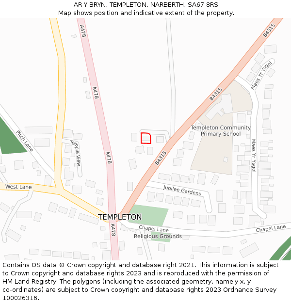 AR Y BRYN, TEMPLETON, NARBERTH, SA67 8RS: Location map and indicative extent of plot