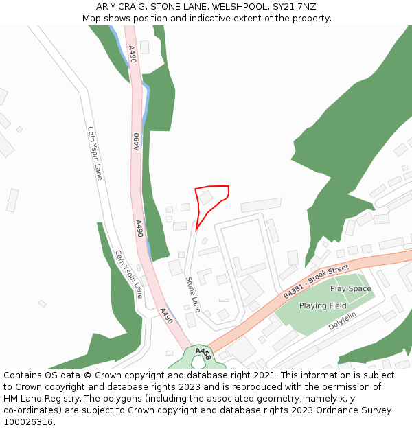 AR Y CRAIG, STONE LANE, WELSHPOOL, SY21 7NZ: Location map and indicative extent of plot