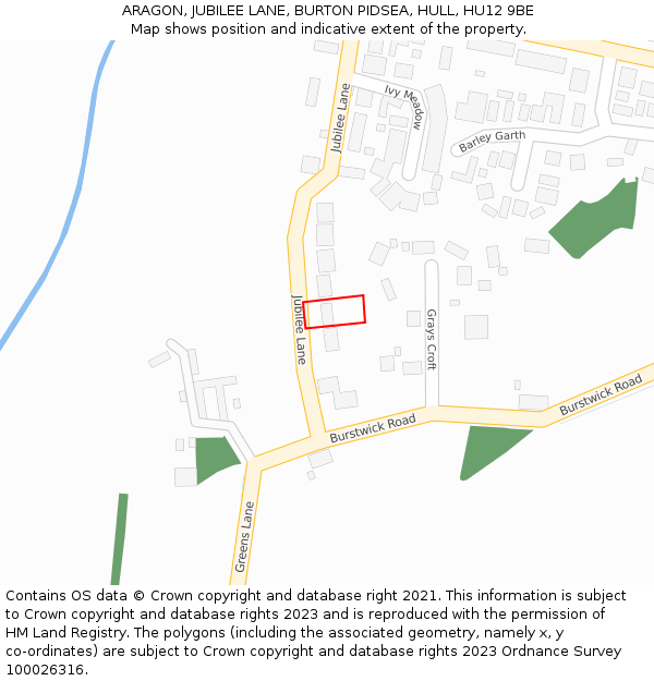 ARAGON, JUBILEE LANE, BURTON PIDSEA, HULL, HU12 9BE: Location map and indicative extent of plot