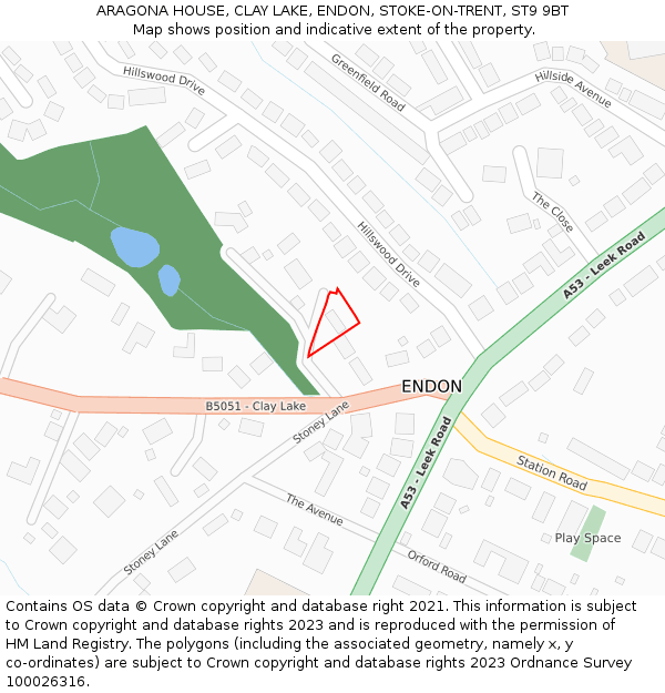 ARAGONA HOUSE, CLAY LAKE, ENDON, STOKE-ON-TRENT, ST9 9BT: Location map and indicative extent of plot