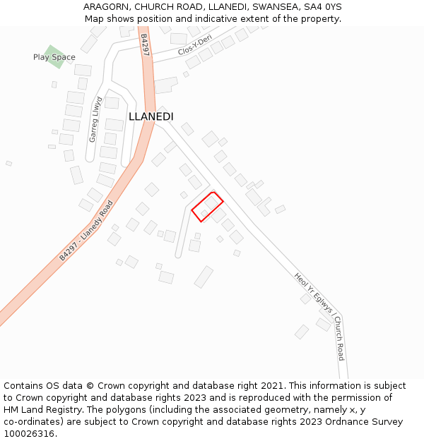 ARAGORN, CHURCH ROAD, LLANEDI, SWANSEA, SA4 0YS: Location map and indicative extent of plot