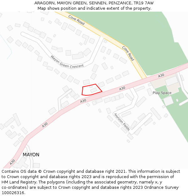 ARAGORN, MAYON GREEN, SENNEN, PENZANCE, TR19 7AW: Location map and indicative extent of plot