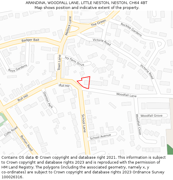 ARANDINA, WOODFALL LANE, LITTLE NESTON, NESTON, CH64 4BT: Location map and indicative extent of plot