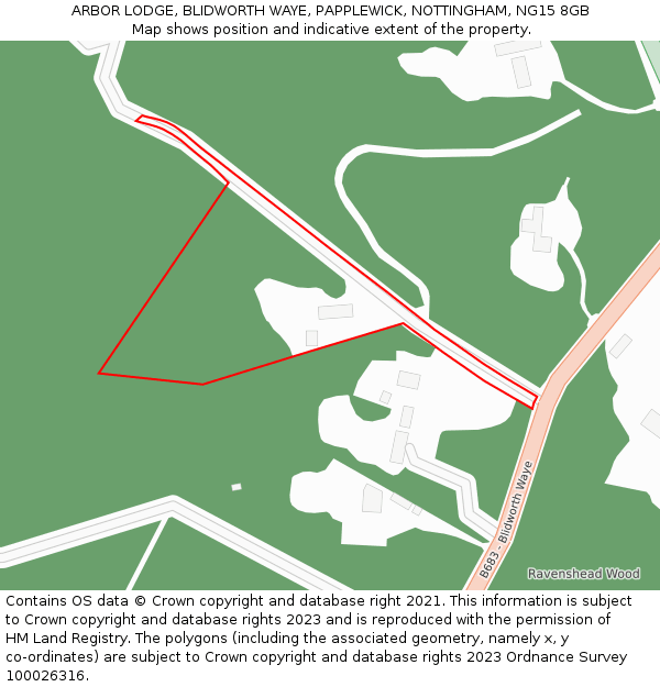 ARBOR LODGE, BLIDWORTH WAYE, PAPPLEWICK, NOTTINGHAM, NG15 8GB: Location map and indicative extent of plot