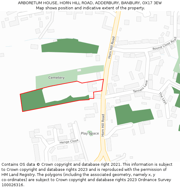 ARBORETUM HOUSE, HORN HILL ROAD, ADDERBURY, BANBURY, OX17 3EW: Location map and indicative extent of plot