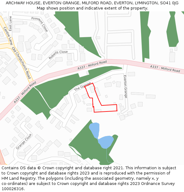 ARCHWAY HOUSE, EVERTON GRANGE, MILFORD ROAD, EVERTON, LYMINGTON, SO41 0JG: Location map and indicative extent of plot