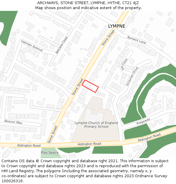 ARCHWAYS, STONE STREET, LYMPNE, HYTHE, CT21 4JZ: Location map and indicative extent of plot