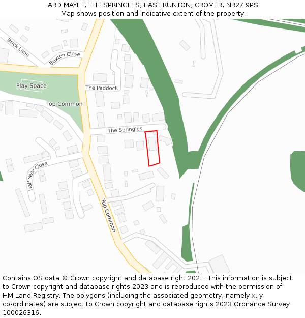 ARD MAYLE, THE SPRINGLES, EAST RUNTON, CROMER, NR27 9PS: Location map and indicative extent of plot