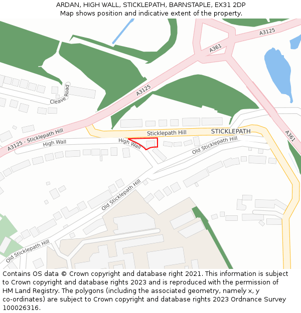 ARDAN, HIGH WALL, STICKLEPATH, BARNSTAPLE, EX31 2DP: Location map and indicative extent of plot