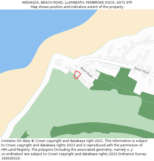 ARDANZA, BEACH ROAD, LLANREATH, PEMBROKE DOCK, SA72 6TP: Location map and indicative extent of plot