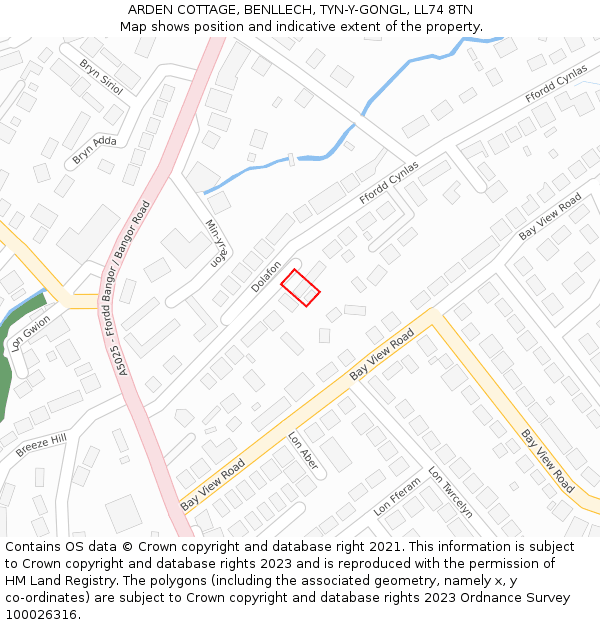 ARDEN COTTAGE, BENLLECH, TYN-Y-GONGL, LL74 8TN: Location map and indicative extent of plot