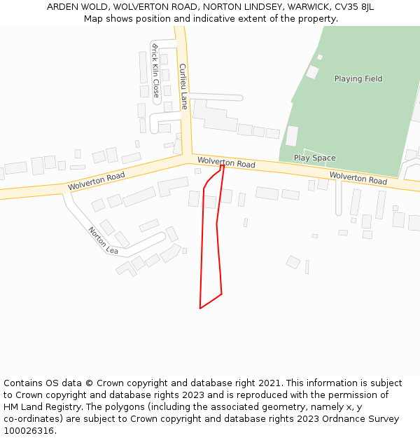ARDEN WOLD, WOLVERTON ROAD, NORTON LINDSEY, WARWICK, CV35 8JL: Location map and indicative extent of plot