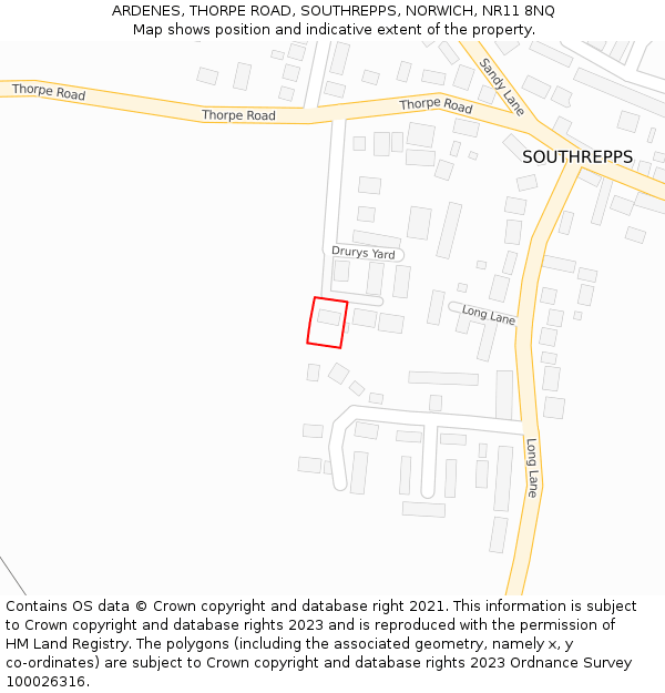 ARDENES, THORPE ROAD, SOUTHREPPS, NORWICH, NR11 8NQ: Location map and indicative extent of plot