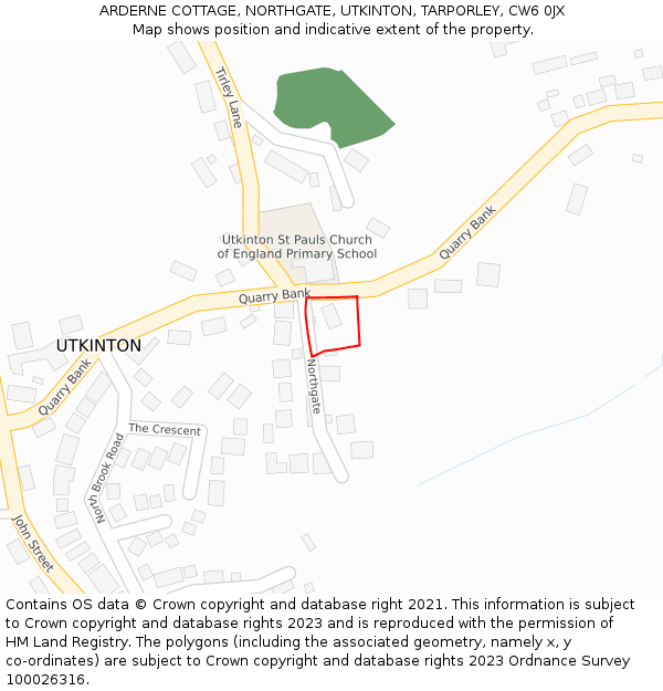 ARDERNE COTTAGE, NORTHGATE, UTKINTON, TARPORLEY, CW6 0JX: Location map and indicative extent of plot