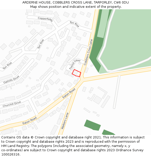 ARDERNE HOUSE, COBBLERS CROSS LANE, TARPORLEY, CW6 0DU: Location map and indicative extent of plot