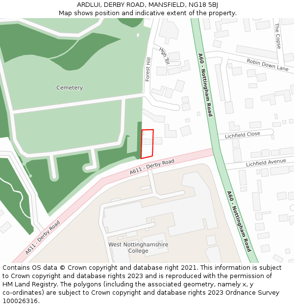 ARDLUI, DERBY ROAD, MANSFIELD, NG18 5BJ: Location map and indicative extent of plot
