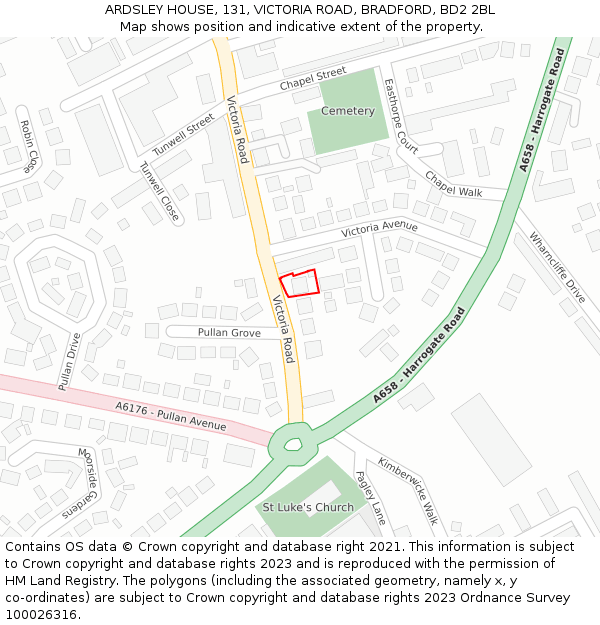 ARDSLEY HOUSE, 131, VICTORIA ROAD, BRADFORD, BD2 2BL: Location map and indicative extent of plot