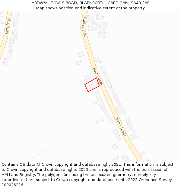 ARDWYN, BOWLS ROAD, BLAENPORTH, CARDIGAN, SA43 2AR: Location map and indicative extent of plot