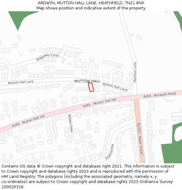 ARDWYN, MUTTON HALL LANE, HEATHFIELD, TN21 8NX: Location map and indicative extent of plot