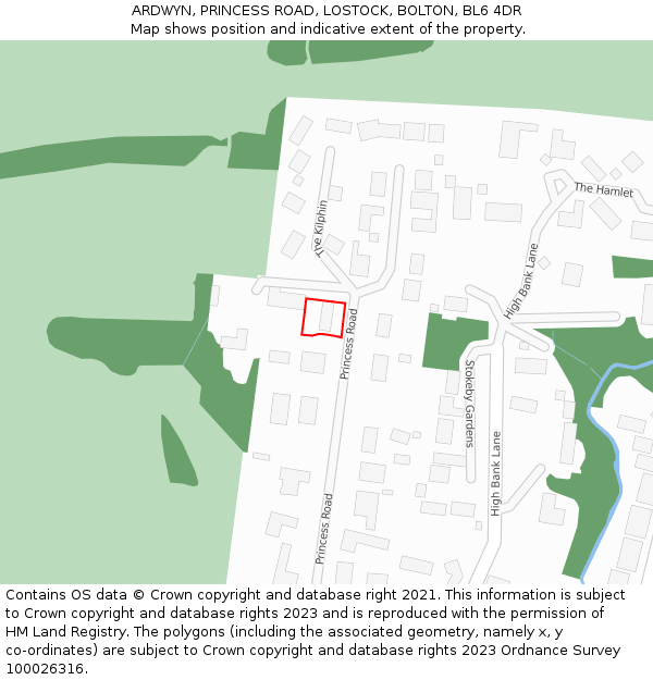 ARDWYN, PRINCESS ROAD, LOSTOCK, BOLTON, BL6 4DR: Location map and indicative extent of plot