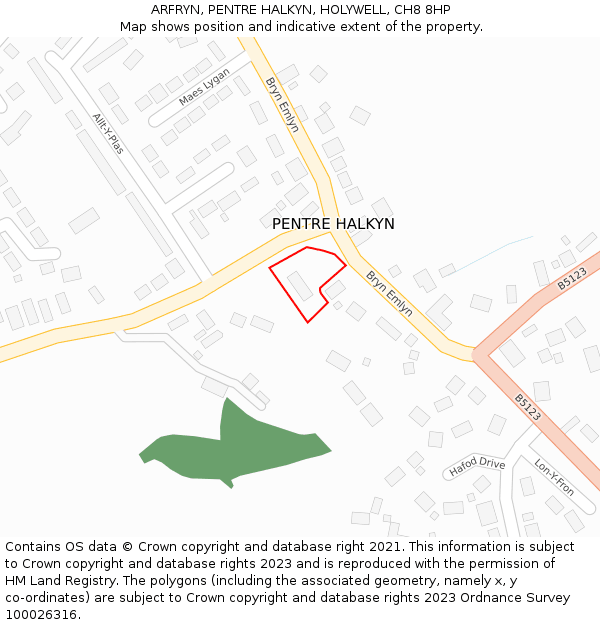 ARFRYN, PENTRE HALKYN, HOLYWELL, CH8 8HP: Location map and indicative extent of plot