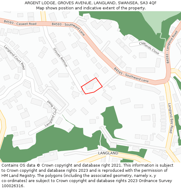 ARGENT LODGE, GROVES AVENUE, LANGLAND, SWANSEA, SA3 4QF: Location map and indicative extent of plot