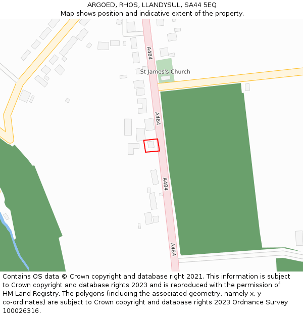 ARGOED, RHOS, LLANDYSUL, SA44 5EQ: Location map and indicative extent of plot