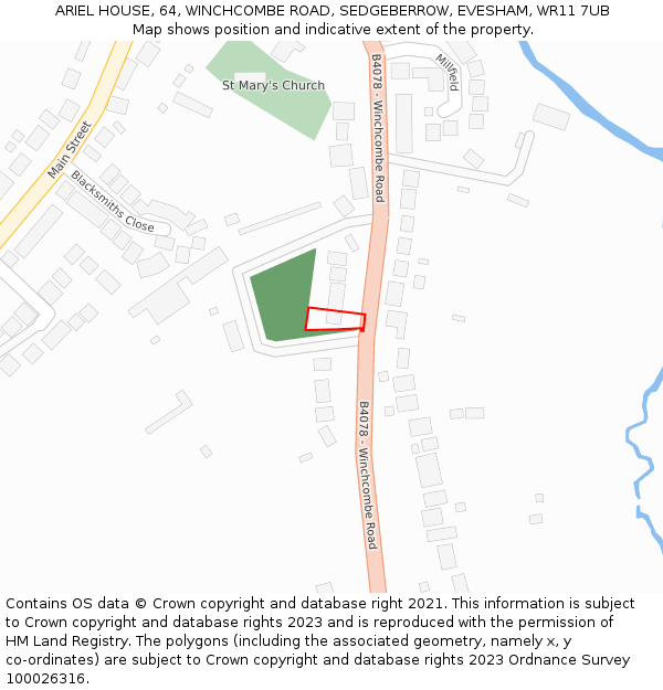 ARIEL HOUSE, 64, WINCHCOMBE ROAD, SEDGEBERROW, EVESHAM, WR11 7UB: Location map and indicative extent of plot