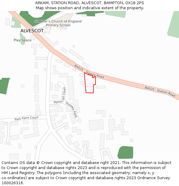 ARKAM, STATION ROAD, ALVESCOT, BAMPTON, OX18 2PS: Location map and indicative extent of plot