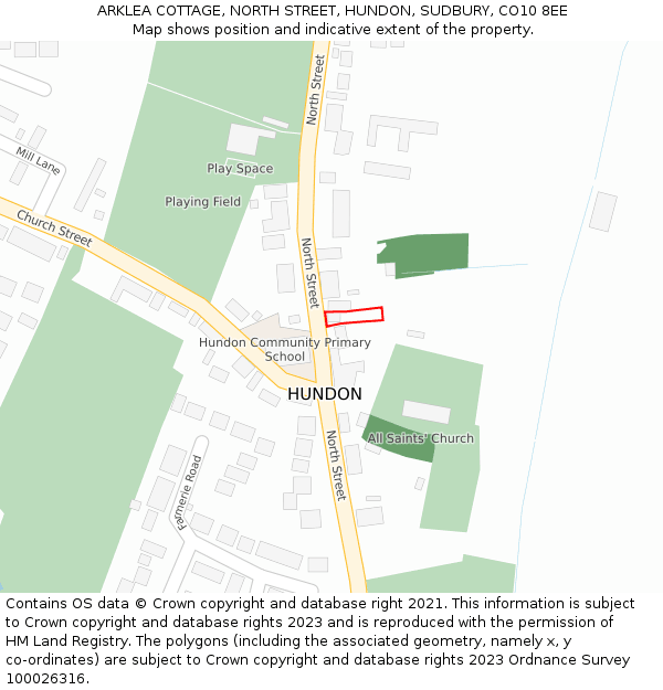 ARKLEA COTTAGE, NORTH STREET, HUNDON, SUDBURY, CO10 8EE: Location map and indicative extent of plot