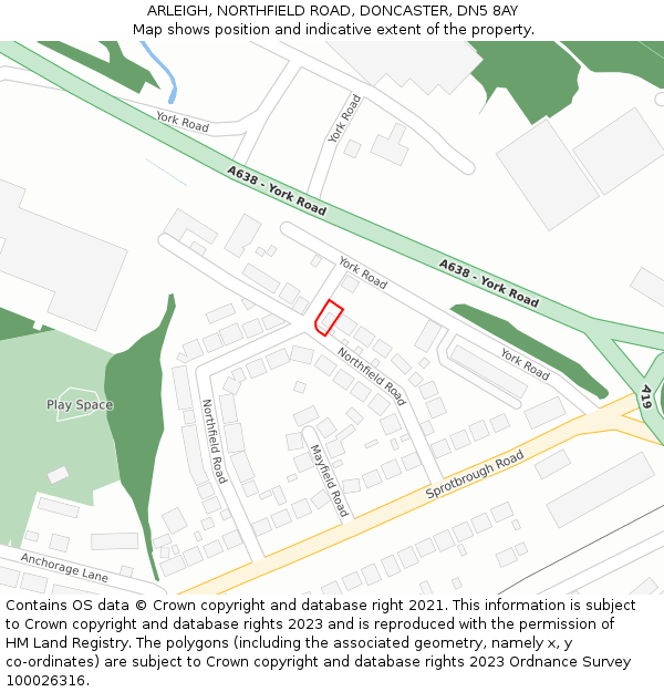 ARLEIGH, NORTHFIELD ROAD, DONCASTER, DN5 8AY: Location map and indicative extent of plot