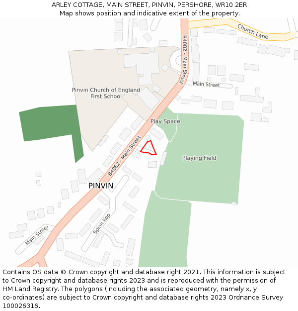 ARLEY COTTAGE, MAIN STREET, PINVIN, PERSHORE, WR10 2ER: Location map and indicative extent of plot