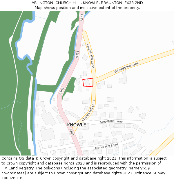 ARLINGTON, CHURCH HILL, KNOWLE, BRAUNTON, EX33 2ND: Location map and indicative extent of plot