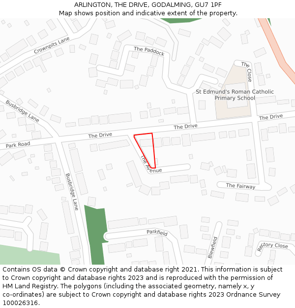 ARLINGTON, THE DRIVE, GODALMING, GU7 1PF: Location map and indicative extent of plot