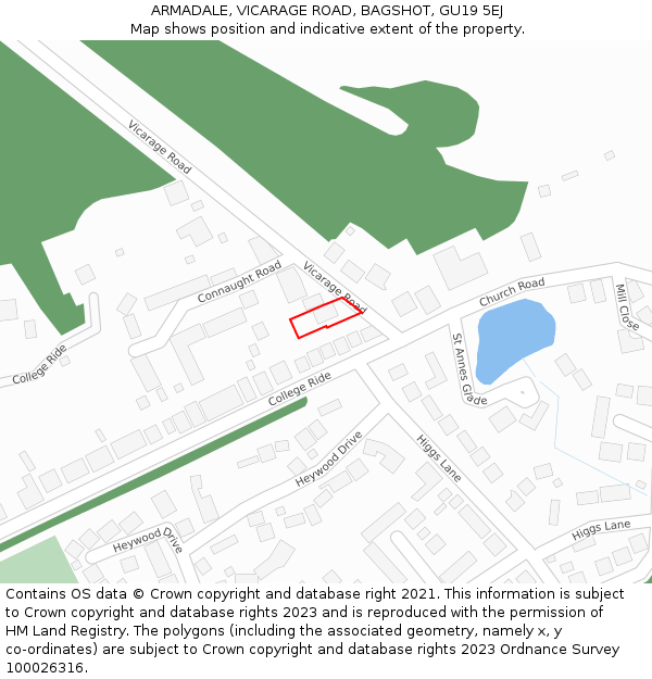 ARMADALE, VICARAGE ROAD, BAGSHOT, GU19 5EJ: Location map and indicative extent of plot