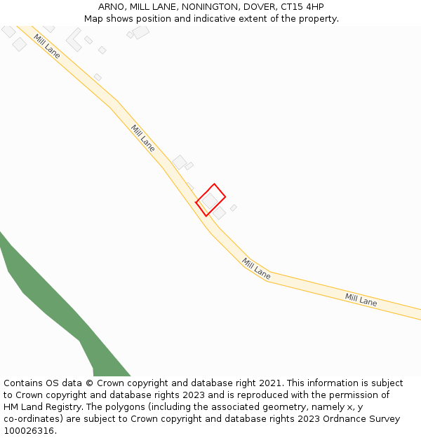 ARNO, MILL LANE, NONINGTON, DOVER, CT15 4HP: Location map and indicative extent of plot