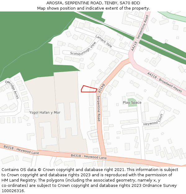 AROSFA, SERPENTINE ROAD, TENBY, SA70 8DD: Location map and indicative extent of plot