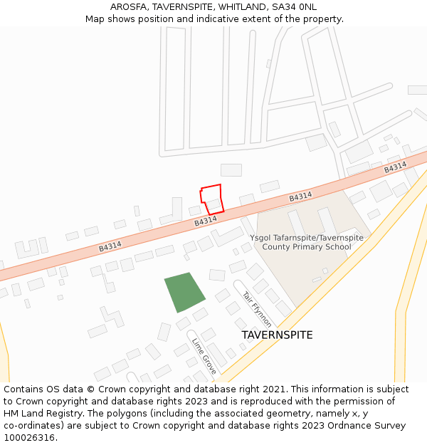 AROSFA, TAVERNSPITE, WHITLAND, SA34 0NL: Location map and indicative extent of plot