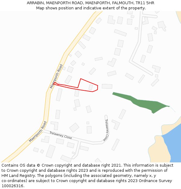 ARRABIN, MAENPORTH ROAD, MAENPORTH, FALMOUTH, TR11 5HR: Location map and indicative extent of plot