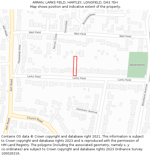 ARRAN, LARKS FIELD, HARTLEY, LONGFIELD, DA3 7EH: Location map and indicative extent of plot