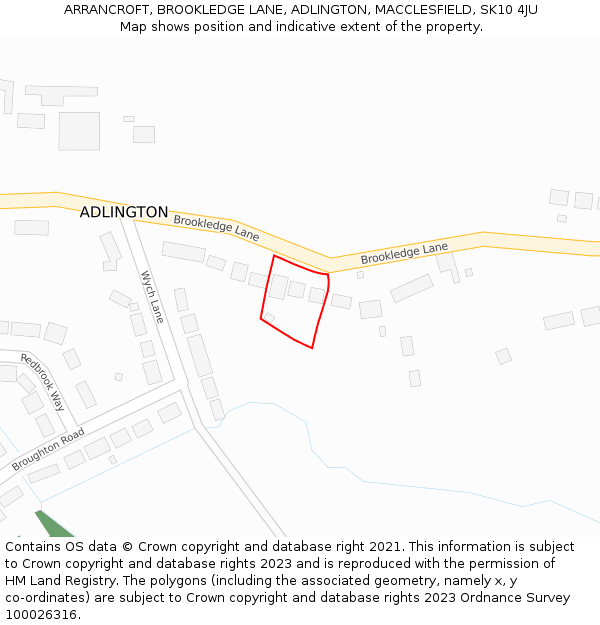 ARRANCROFT, BROOKLEDGE LANE, ADLINGTON, MACCLESFIELD, SK10 4JU: Location map and indicative extent of plot