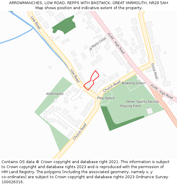ARROWMANCHES, LOW ROAD, REPPS WITH BASTWICK, GREAT YARMOUTH, NR29 5AH: Location map and indicative extent of plot