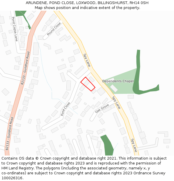 ARUNDENE, POND CLOSE, LOXWOOD, BILLINGSHURST, RH14 0SH: Location map and indicative extent of plot