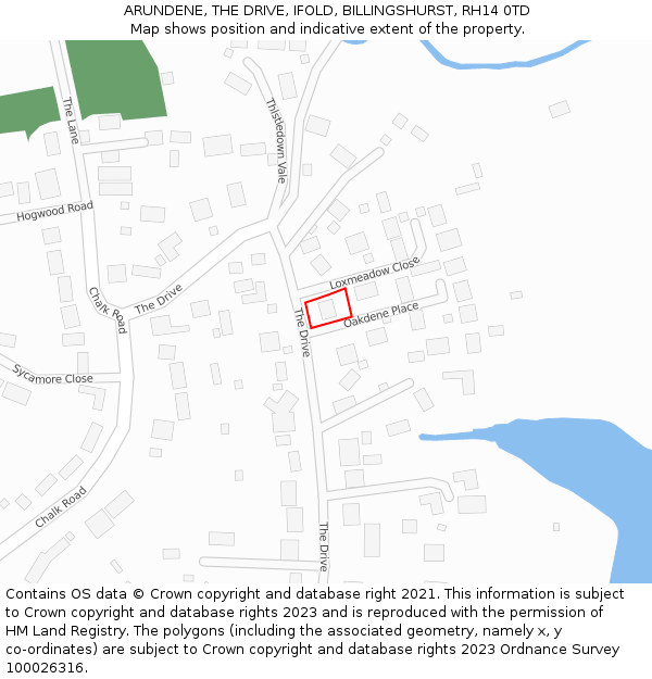 ARUNDENE, THE DRIVE, IFOLD, BILLINGSHURST, RH14 0TD: Location map and indicative extent of plot