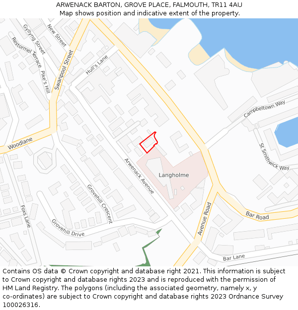 ARWENACK BARTON, GROVE PLACE, FALMOUTH, TR11 4AU: Location map and indicative extent of plot