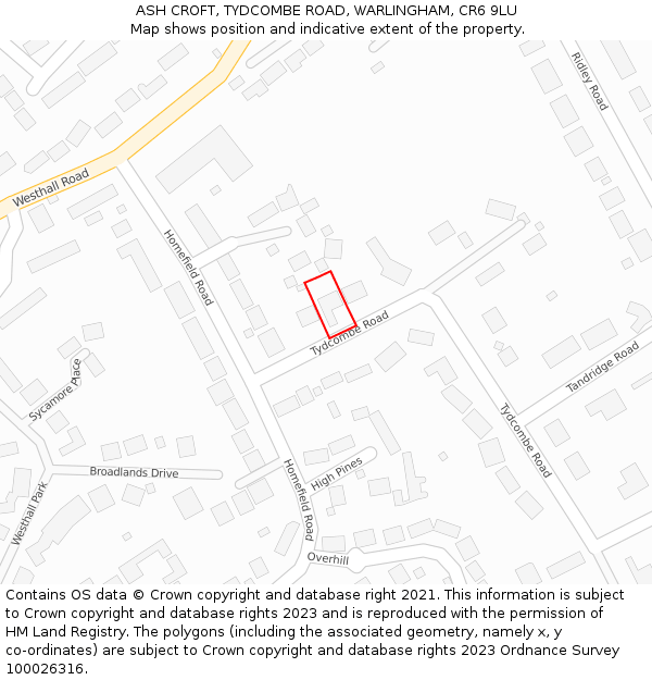 ASH CROFT, TYDCOMBE ROAD, WARLINGHAM, CR6 9LU: Location map and indicative extent of plot