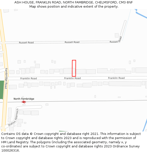 ASH HOUSE, FRANKLIN ROAD, NORTH FAMBRIDGE, CHELMSFORD, CM3 6NF: Location map and indicative extent of plot