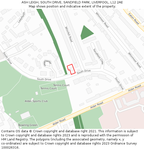 ASH LEIGH, SOUTH DRIVE, SANDFIELD PARK, LIVERPOOL, L12 2AE: Location map and indicative extent of plot