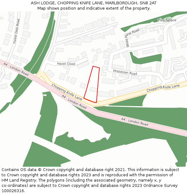 ASH LODGE, CHOPPING KNIFE LANE, MARLBOROUGH, SN8 2AT: Location map and indicative extent of plot